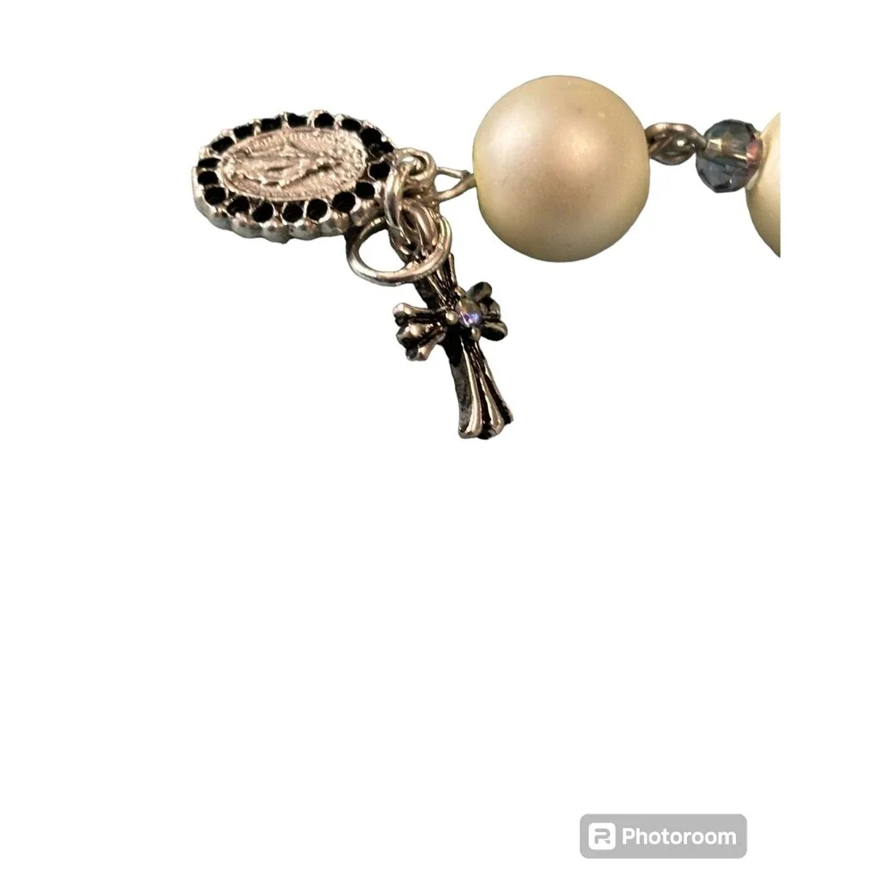 Catholic Bridal Bracelet Frosted Ivory Iridescent Mary